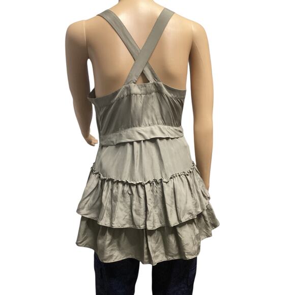 Banana Republic silk sleeveless top tiered ruffles size XS olive green - Picture 2 of 6
